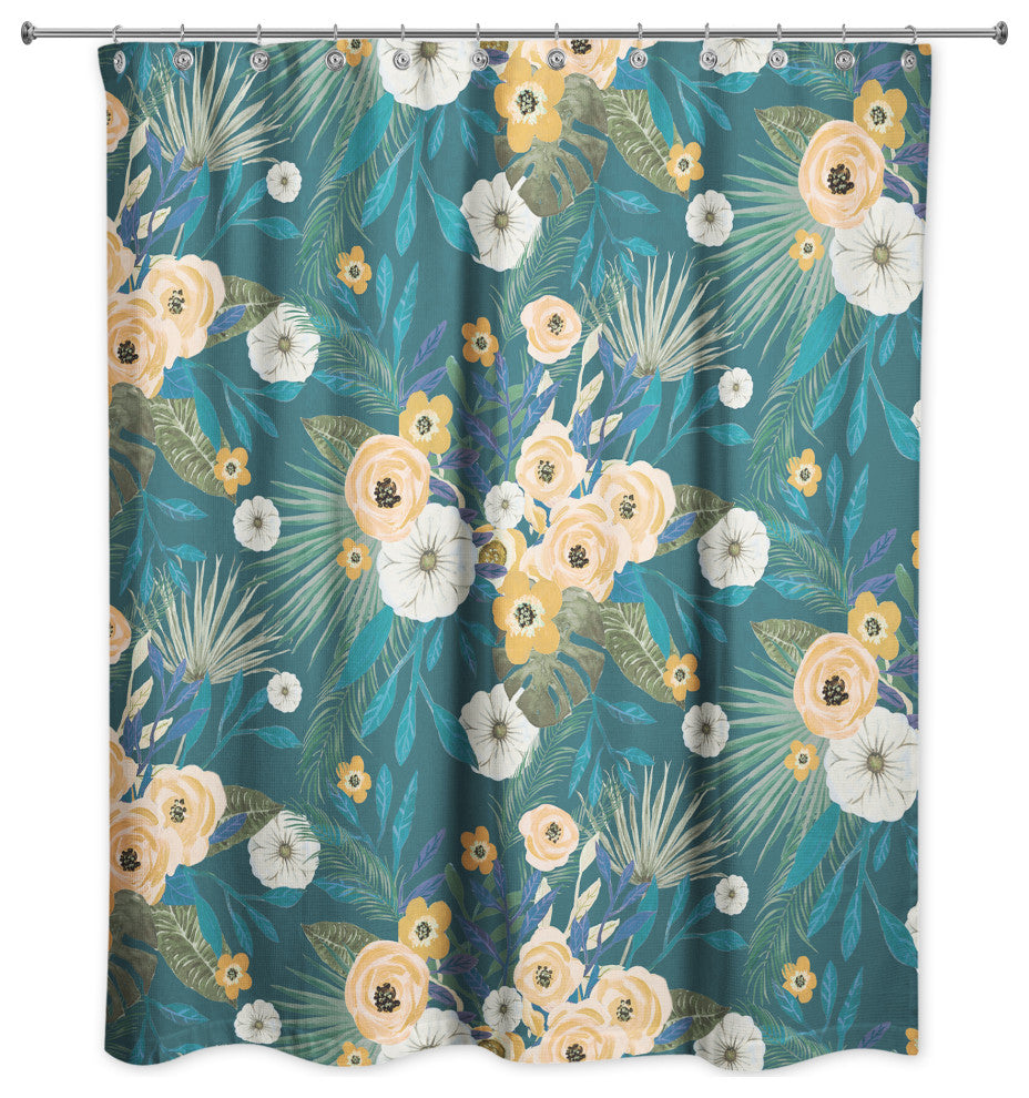Teal Tropical Floral 71x74 Shower Curtain