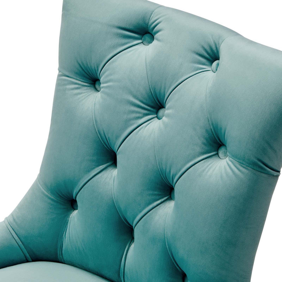 Tufted Side Dining Chair, Set of 2, Velvet, Wood, Blue, Cafe Bistro Restaurant