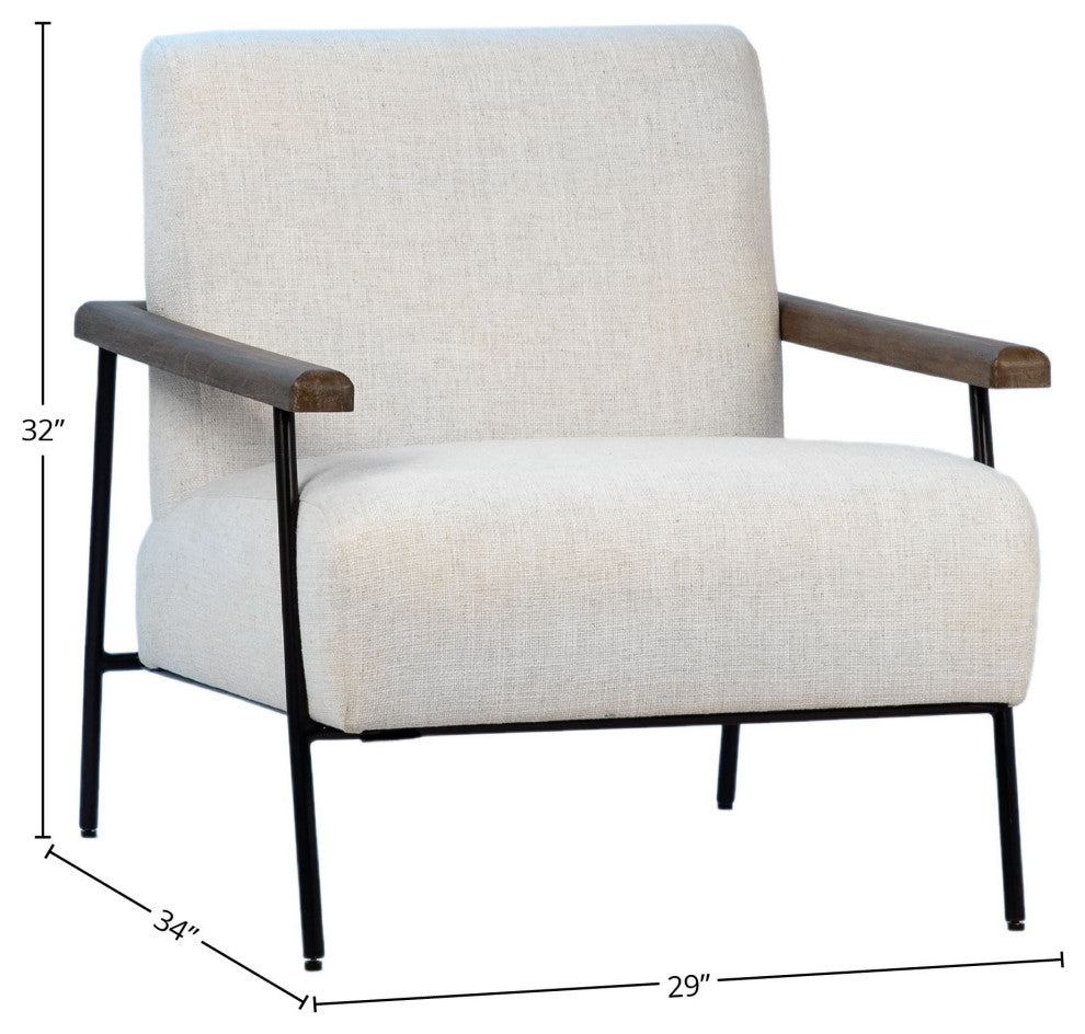Owen Cotton Upholstered Modern Occasional Chair, Natural Mindi Wood and Cream