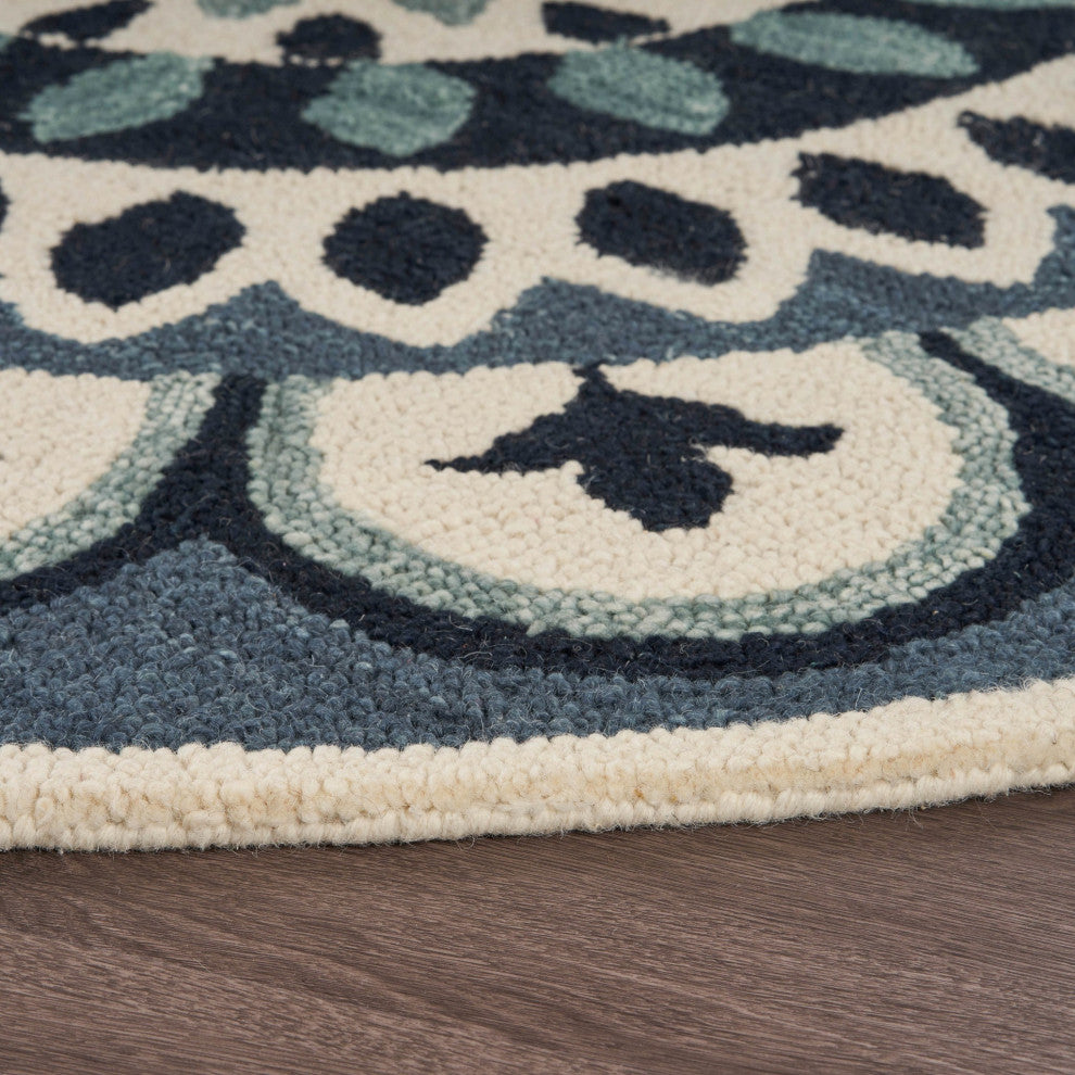 6" Round Blue Floral Bloom Area Rug