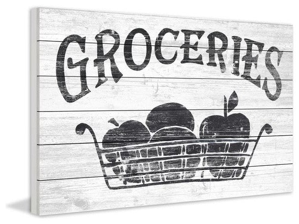 "Groceries Here" Painting Print on White Wood, 60"x40"