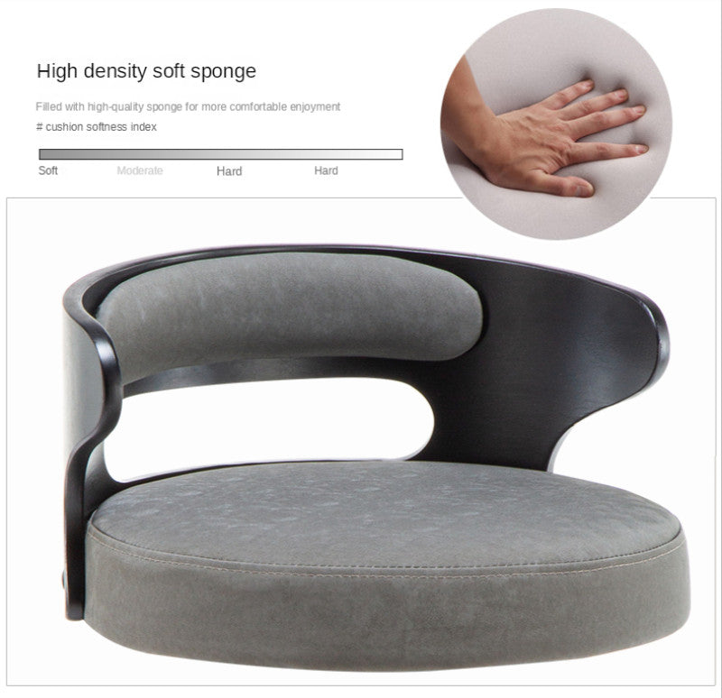 Minimalistic Black Leg Leather Bar Chair, Khaki, Black Backrest