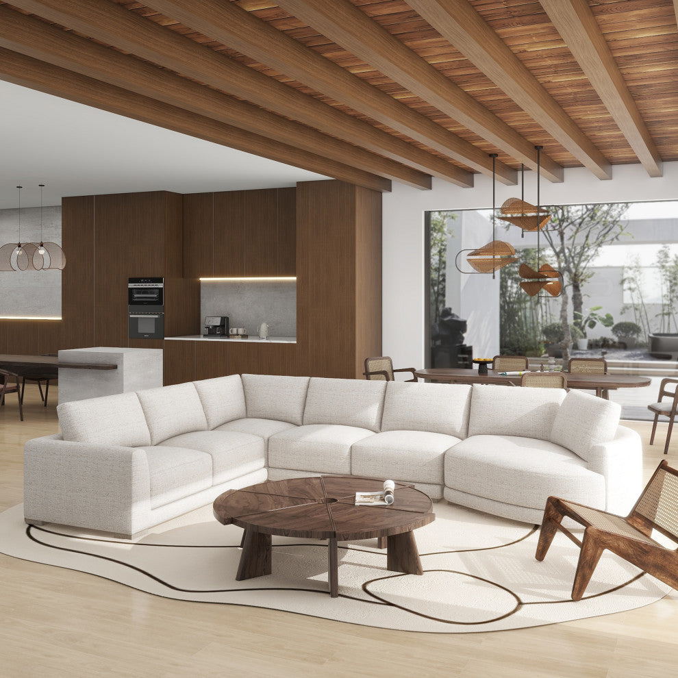 Laguna 166" Modular Feather-Cushion Sectional Sofa, Wheat Cream Beige Polyester Tweed, Right-Arm Facing