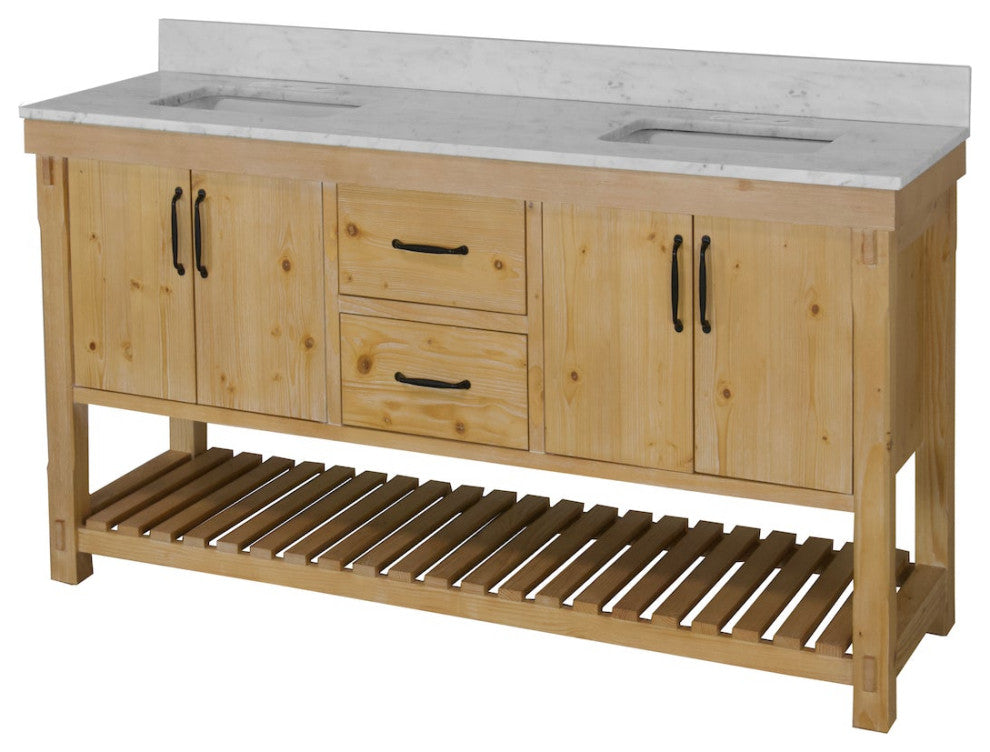 Birmingham Bathroom Vanity, Drift Wood, 72", Carrara Marble, Double Sink