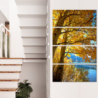 Bright Yellow Autumn Tree, Oversized Landscape Canvas Art, 28"x48", 4 Panels