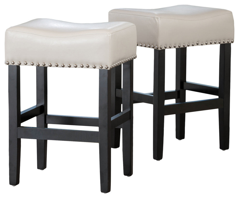 GDF Studio Chantal Backless Leather Stools, Set of 2, Ivory, Counter Height: 26"