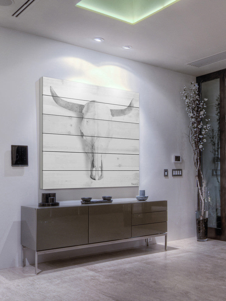 "Horned Skull" Painting Print on White Wood, 18"x18"