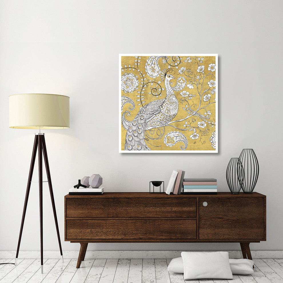 "Color my World Ornate Peacock I Gold" Paper Print by Daphne Brissonnet, 42"x42"