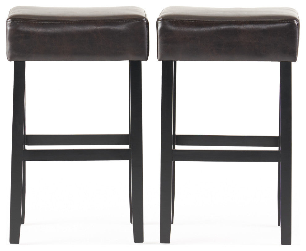 GDF Studio Duff Backless Brown Leather Bar Stools, Set of 2