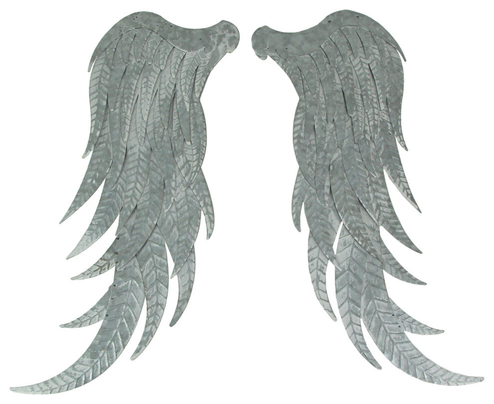 Set of 2 Galvanized Metal Angel Wings Wall Art Indoor Outdoor Rustic Home Decor