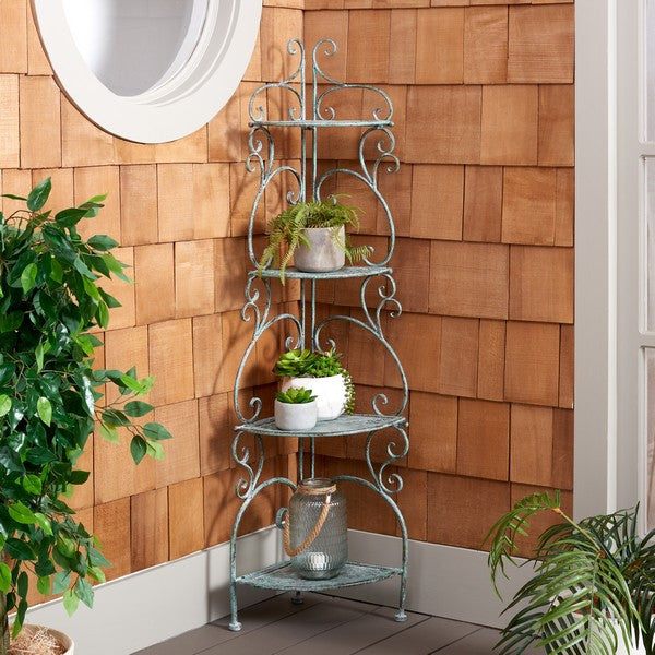 Safavieh Turuca 4 Tier Corner Shelf, Antique Dark Green