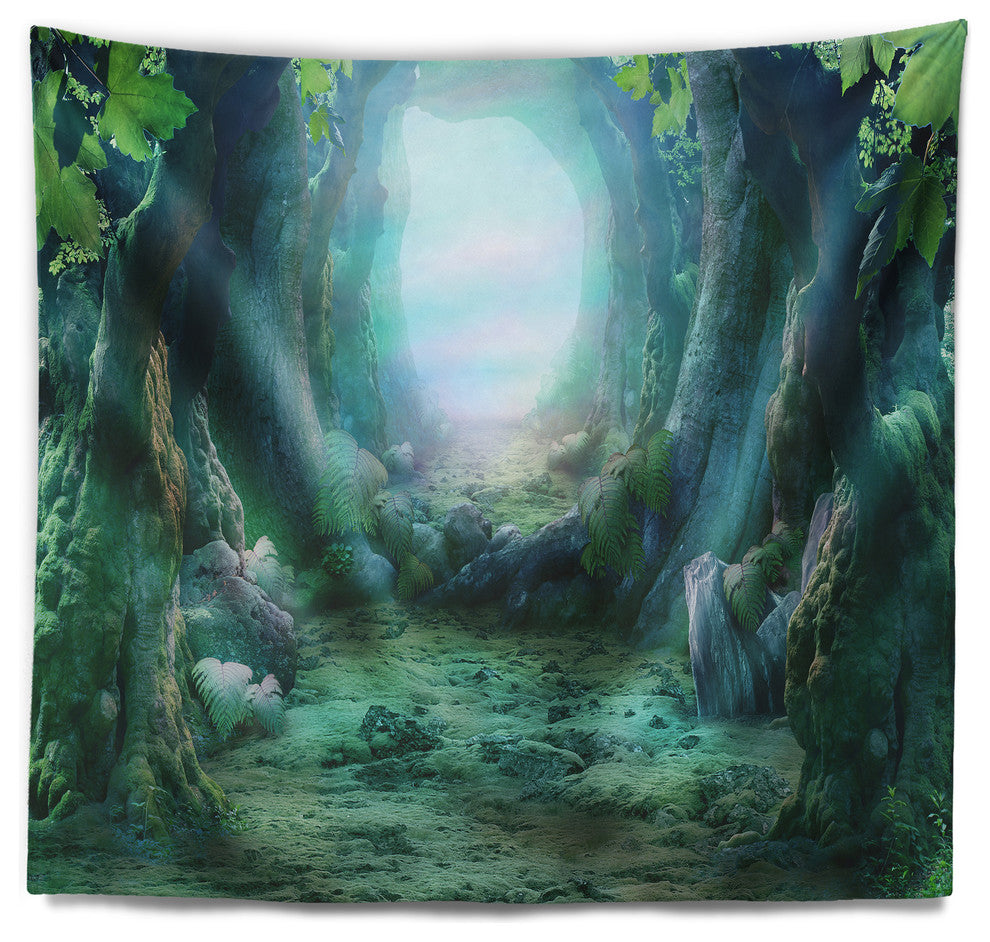Romantic Blue Forest View Landscape Photo Wall Tapestry, 60"x50"