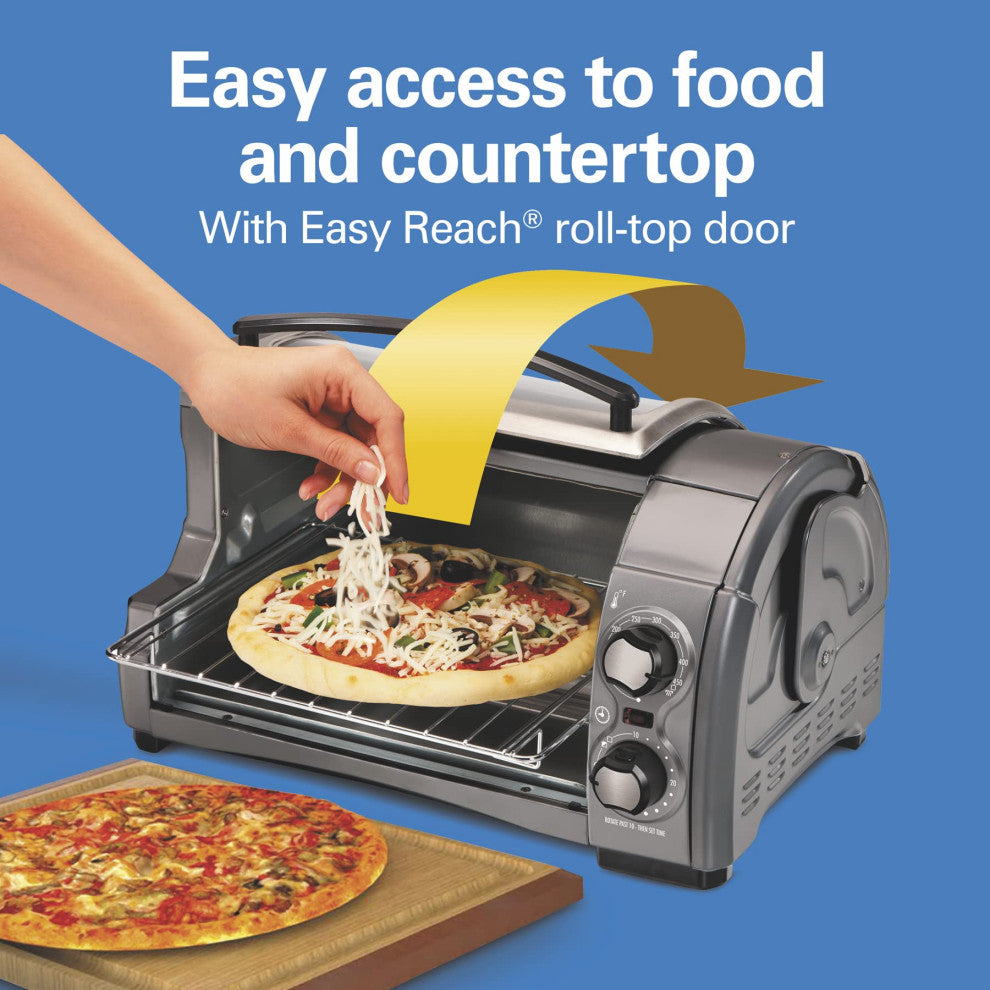 Easy Reach 4-Slice Countertop Toaster Oven With Roll-Top Door, 1200 Watts, Fits