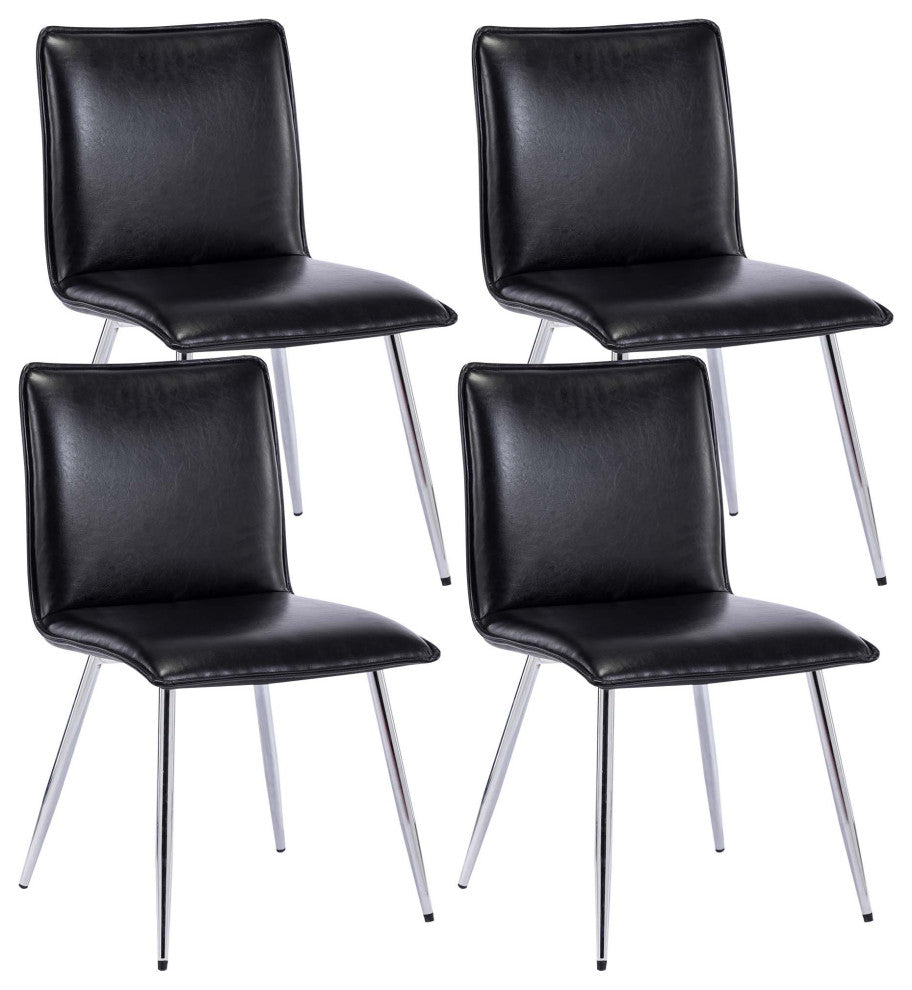 Set of 4 Minimalist Faux Leather Side Chairs for Dining Room, Black