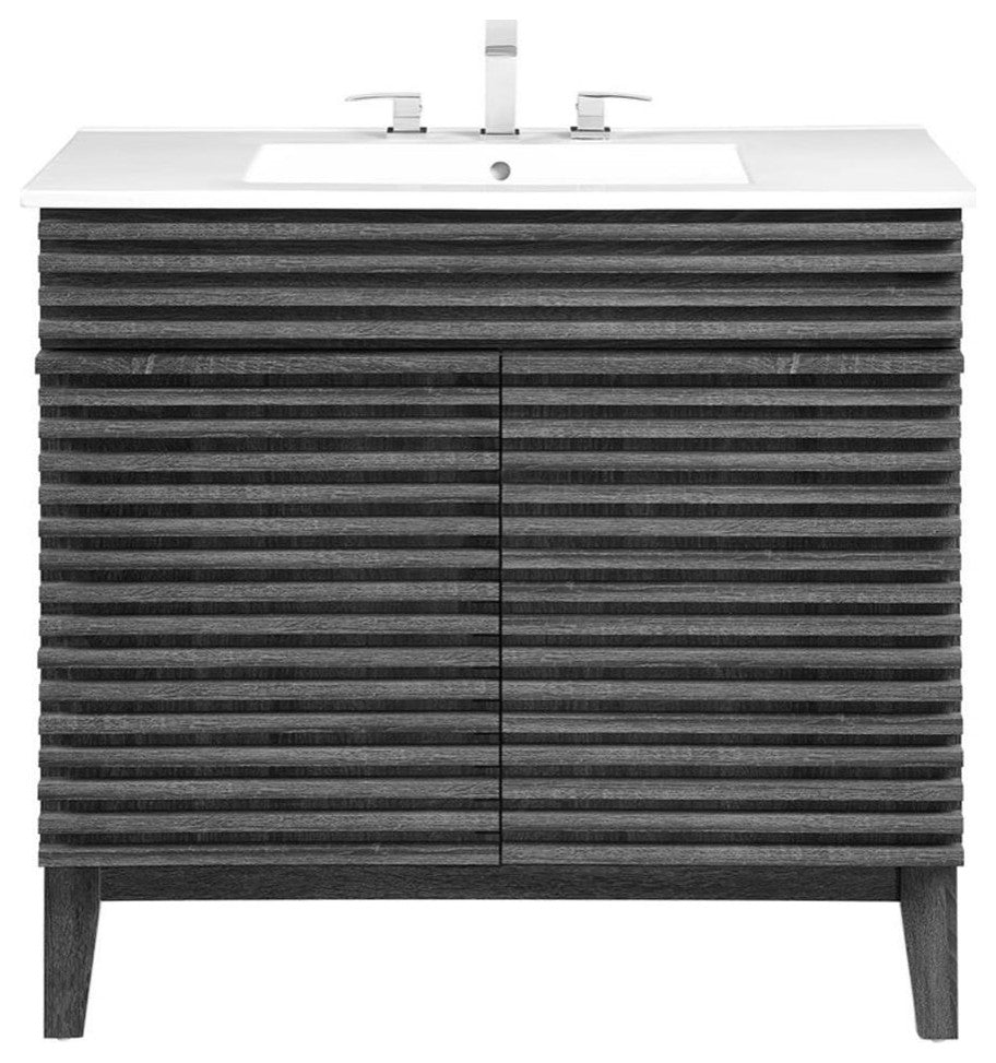 Modway Render 36" MDF and Particleboard Bathroom Vanity in Charcoal/White