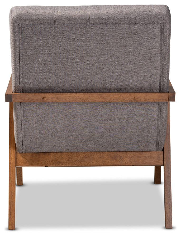 Tybin Gray Fabric Walnut Wood Armchair