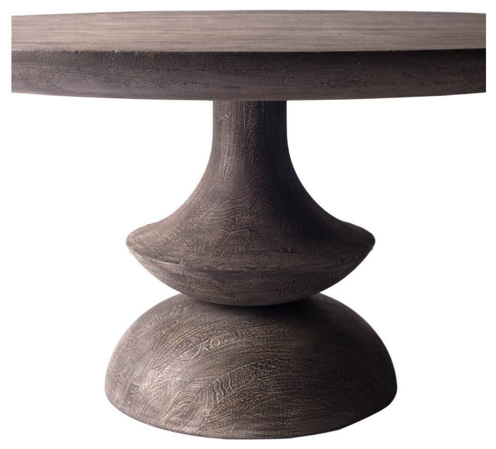 60" Gray Rounded Solid Wood Pedestal Base Dining Table