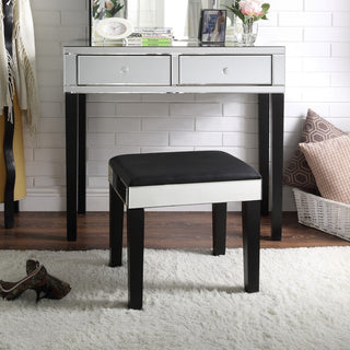 Venecia Mirrored 2-Drawer Vanity Table With Stool Set, Black
