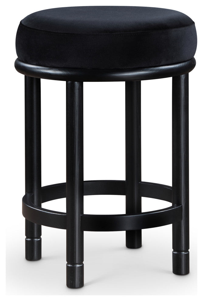 Monette Upholstered Bar and Counter Stool, Black, Velvet, Black Finish