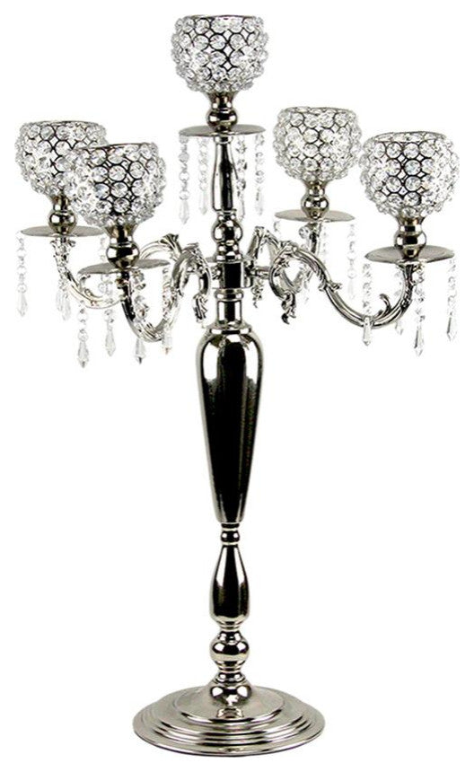 5 Arm Crystal Candelabra/Candle Holder, Small