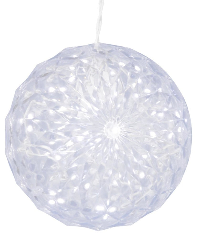 6" White LED Lighted Hanging Christmas Crystal Sphere Ball Outdoor Decoration
