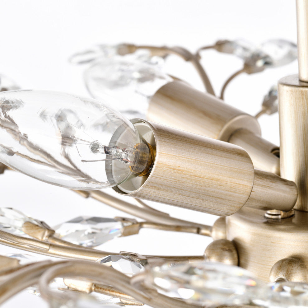 Cathy 4-Light Crystal Leaves Flush Mount in Brushed Champagne Silver Finish