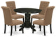 5Pc Dining Set, Round Table, Four Parson Chairs, Light Sable Fabric, Black