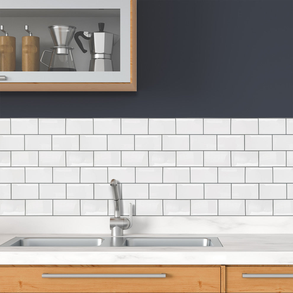 12"x6" Classic Brick Brilliant White Glossy 3D Tile Stickers, Set of 12
