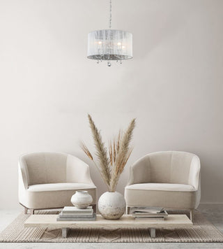 White String Shade Fixture With Chrome and Crystal, 5-Light