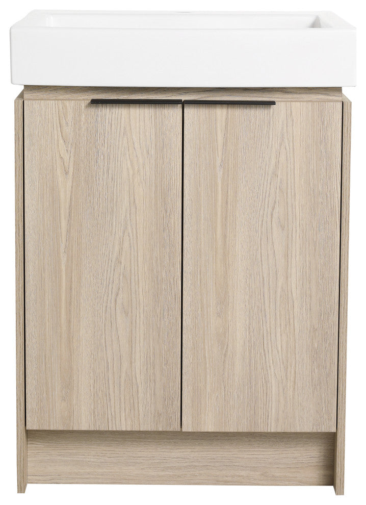 24" Plywood Freestanding Bath Vanity Set, Integrated Ceramic Sink