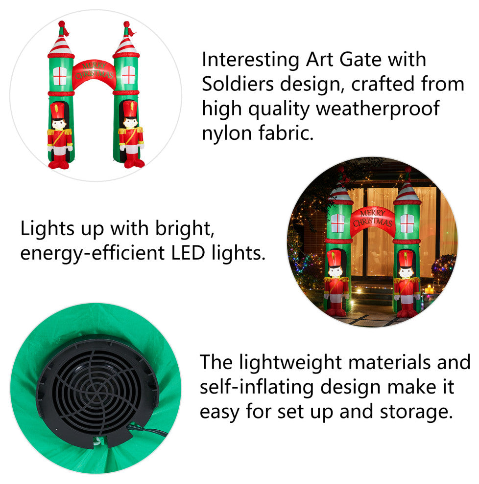 10FT Lighted Inflatable Arch Gate With Soldiers Decor