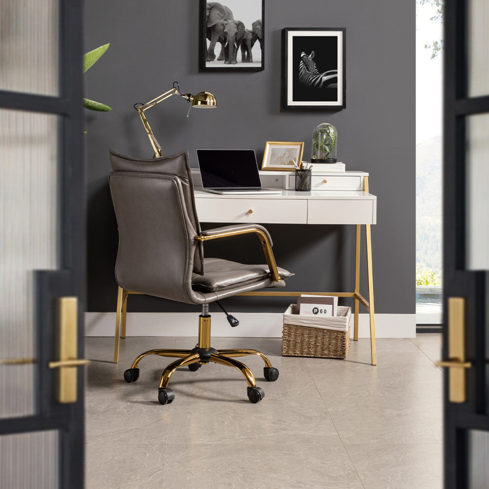 Modern Task Chair Office Swivel Chair with Tufed Back, Gray