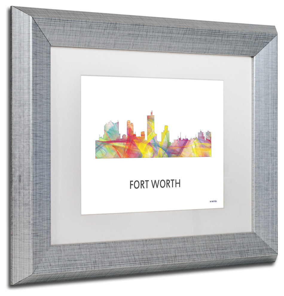 'Fort Worth Texas Skyline Wb 1' Framed Art, Silver Frame, White Matte, 14x11