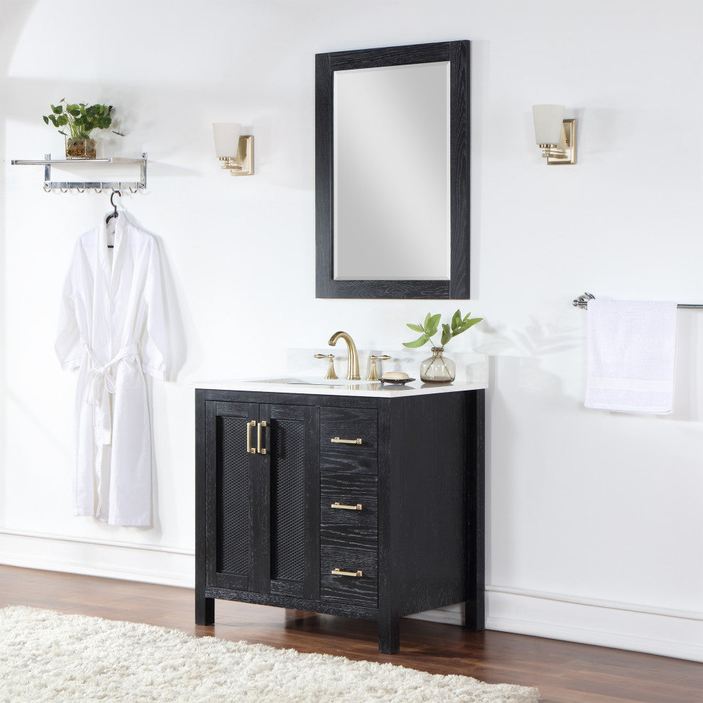 Ivy Rectangular Bathroom Wood Framed Wall Mirror, Black Oak, 28"