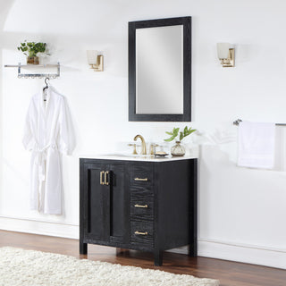 Ivy Rectangular Bathroom Wood Framed Wall Mirror, Black Oak, 28"