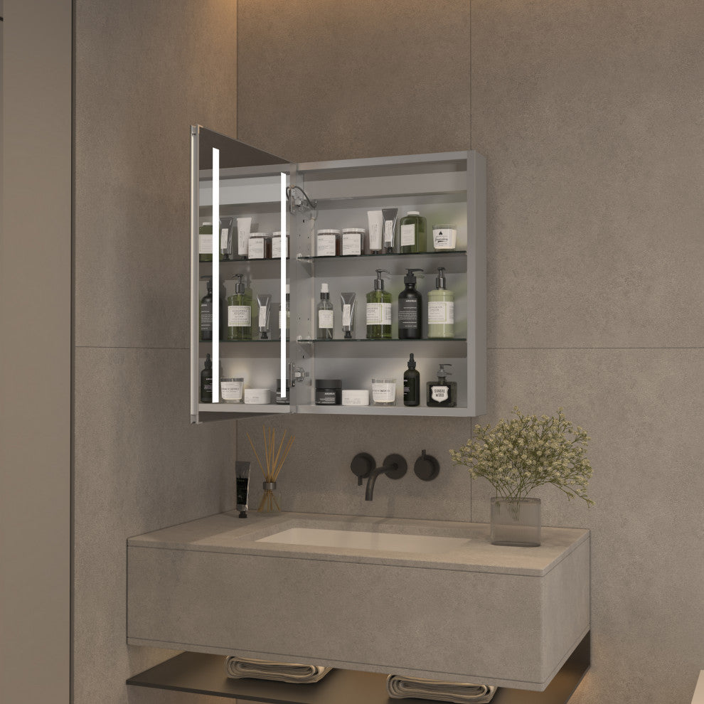 20" Aluminum Surface Mount Medicine Cabinet, Mirrors and Shelves