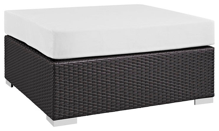 Espresso White Convene Outdoor Patio Large Square Ottoman