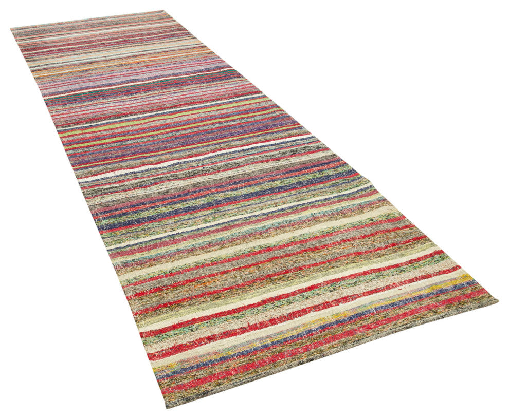 Rug N Carpet - Hand-knotted Turkish 3' 9" x 11' 5" Vintage Runner Kilim Rug