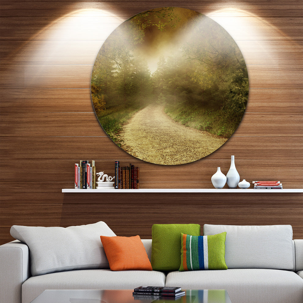 Country Road Through Fall Scenery, Landscape Photo Round Wall Art, 11"