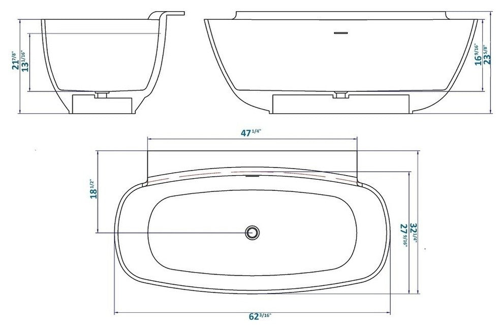 ADM Round Freestanding Bathtub, Glossy White, 62.2"