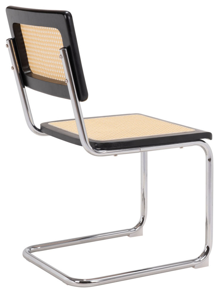 Dining Chair, Set of 2, Steel Metal, Wood, Natural, Black, Chrome, Mid Century