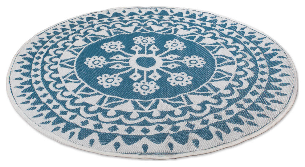 Blue Floral Outdoor Rug 5 Ft Round