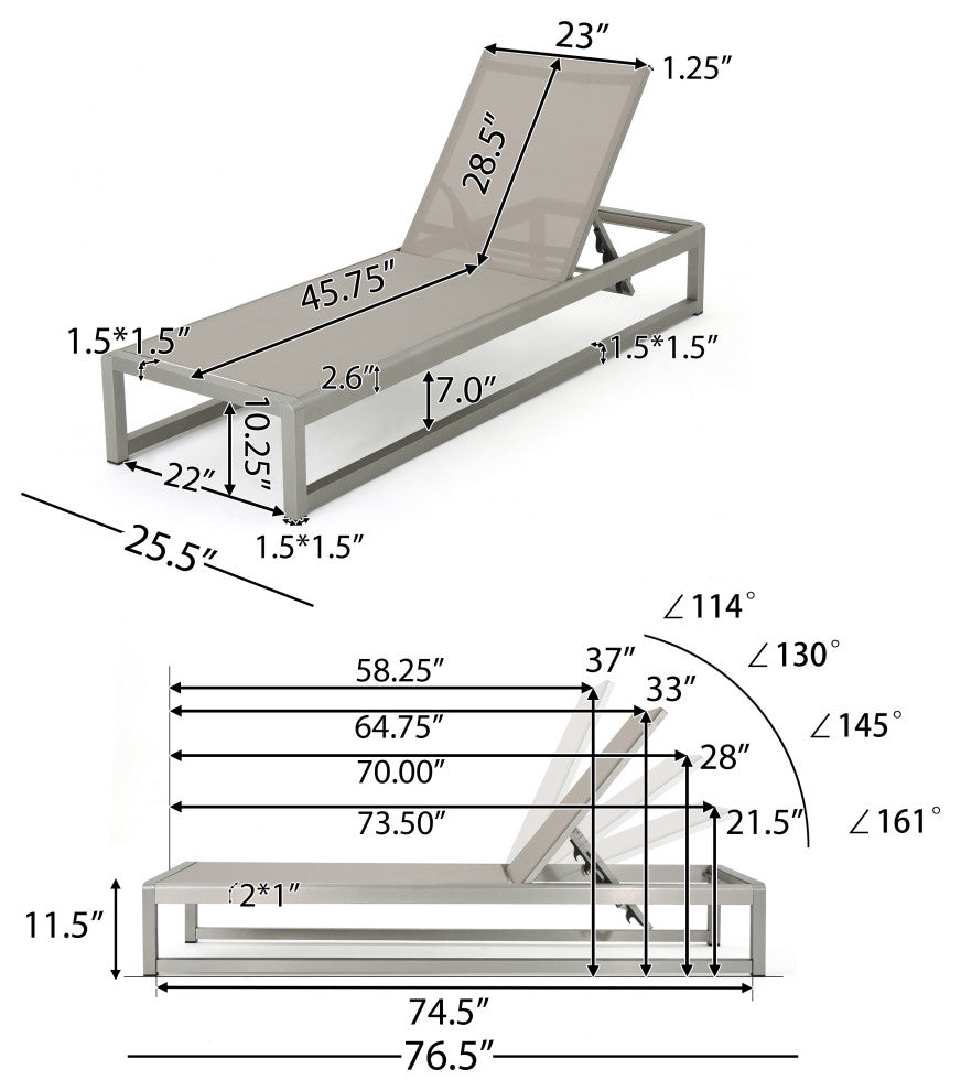 GDF Studio Metten Outdoor Mesh Chaise Lounge, Set of 2