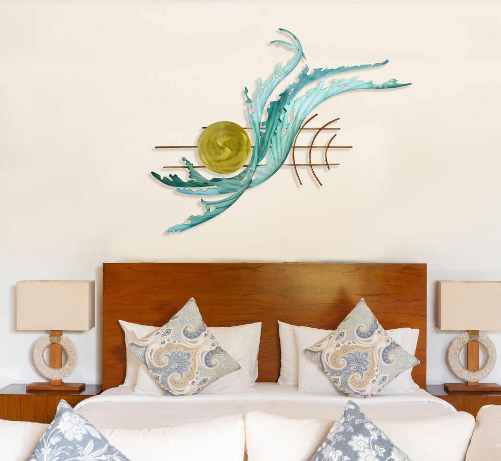 Coastal Home Decor ''Sunrise Waves'' - Abstract Ocean Waves Art on Stainless Steel