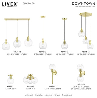 Downtown 3 Light Satin Brass Sphere Multi Pendant