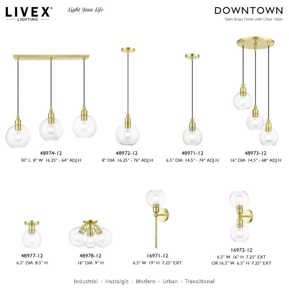 Downtown 3 Light Satin Brass Sphere Multi Pendant