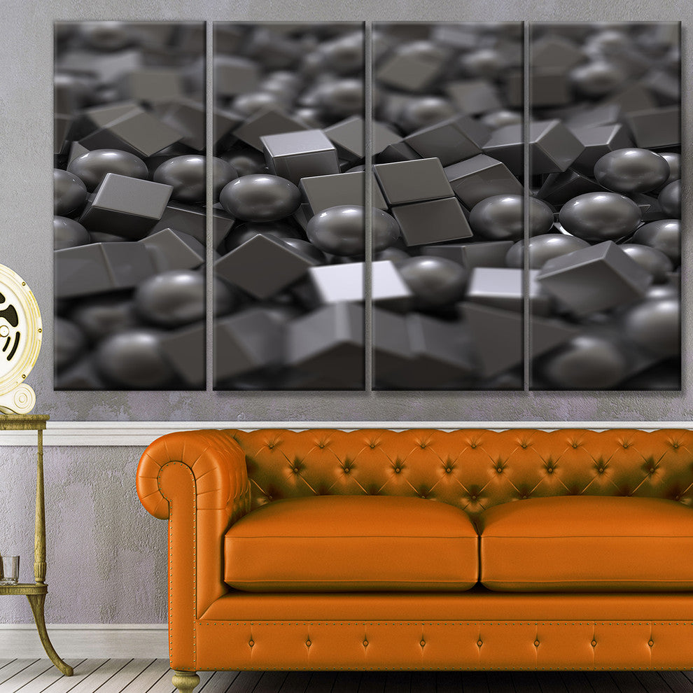 Balls and Cubes 3D Design, Abstract Canvas Art Print, 48"x28", 4 Panels