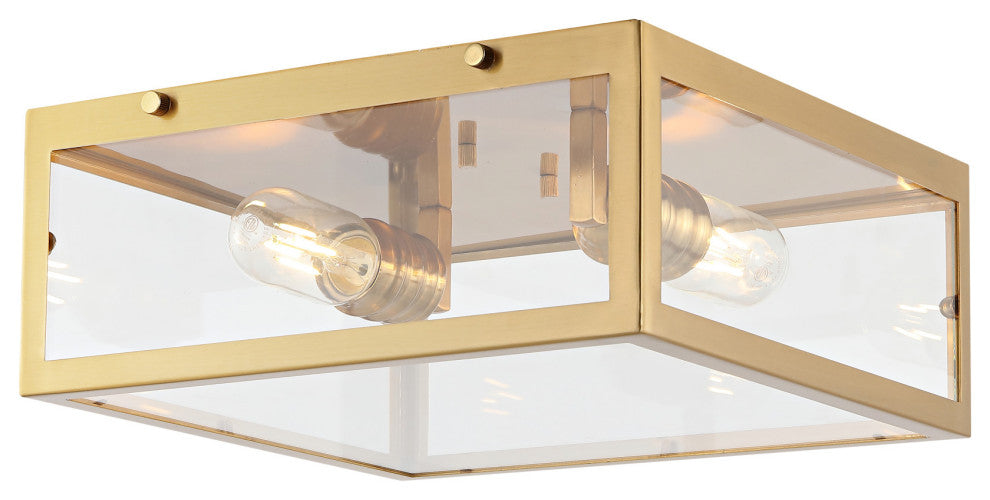 Grayson 12" Metal and Glass LED Flush Mount, Brass Gold
