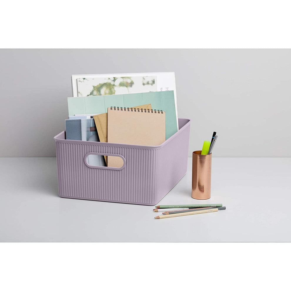 Superio Ribbed Storage Bin, Plastic Storage Basket, Lilac, 15 L