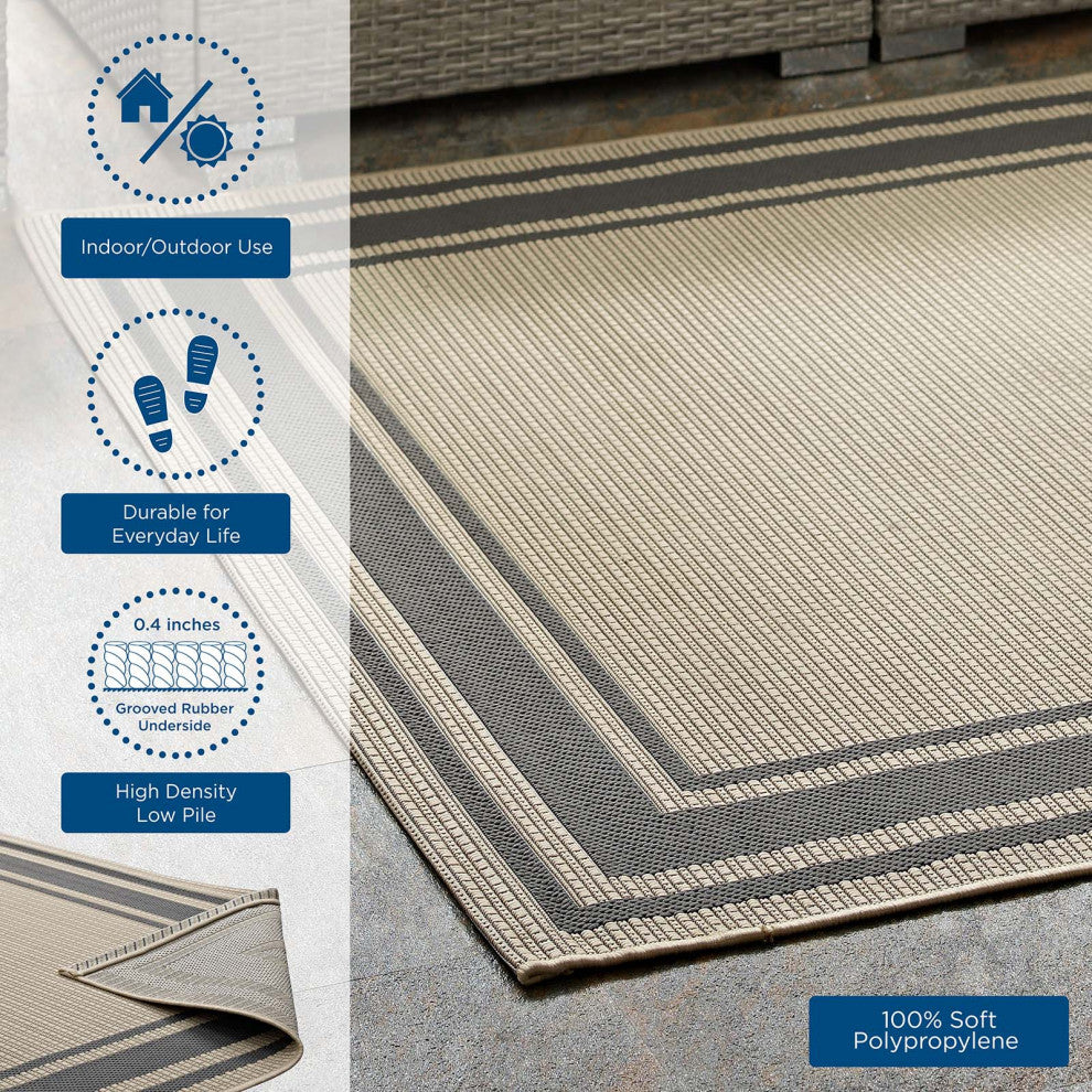 Rim Solid Border 9x12 Indoor and Outdoor Area Rug-Gray and Beige